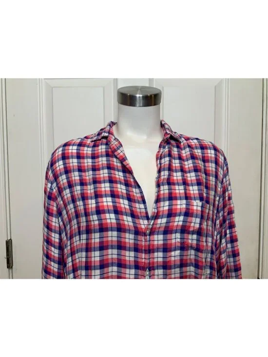 Frank & Eileen Pink Blue White Flannel Plaid Eileen Button-Up Shirt, Size S - Picture 2 of 11
